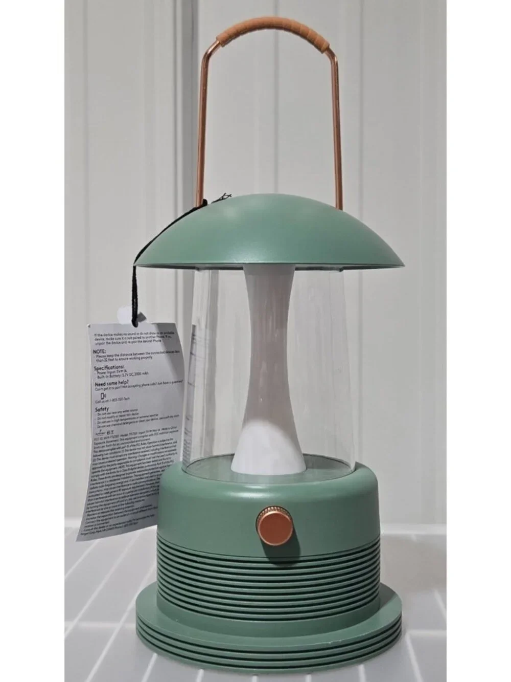 Hearth & Hand Portable LED Rechargeable Green Lantern w/ Bluetooth Speaker